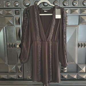 NWT Kooples Lace Pleated Black V-Neck Dress XS